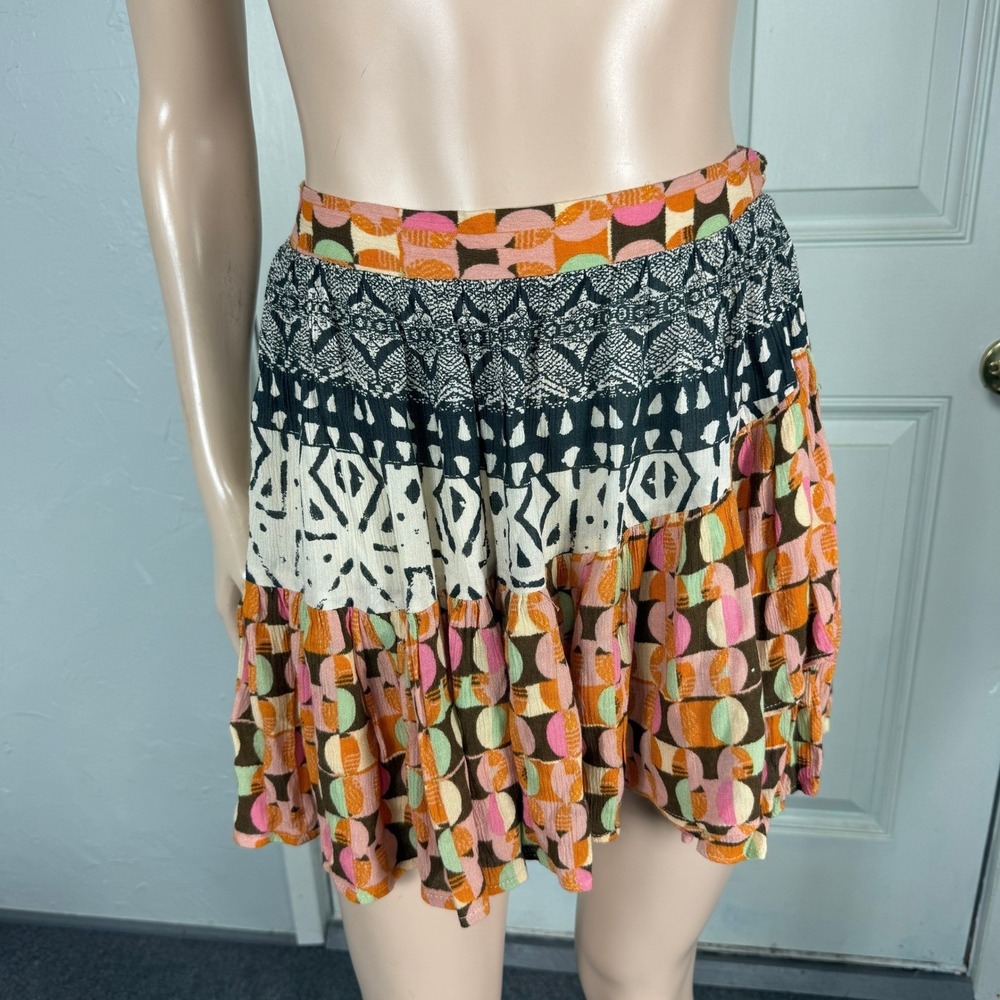 Free People Women's Skirt S Naomi Floral Ruffle Tie Bohemian Viscose Urban Z3-12